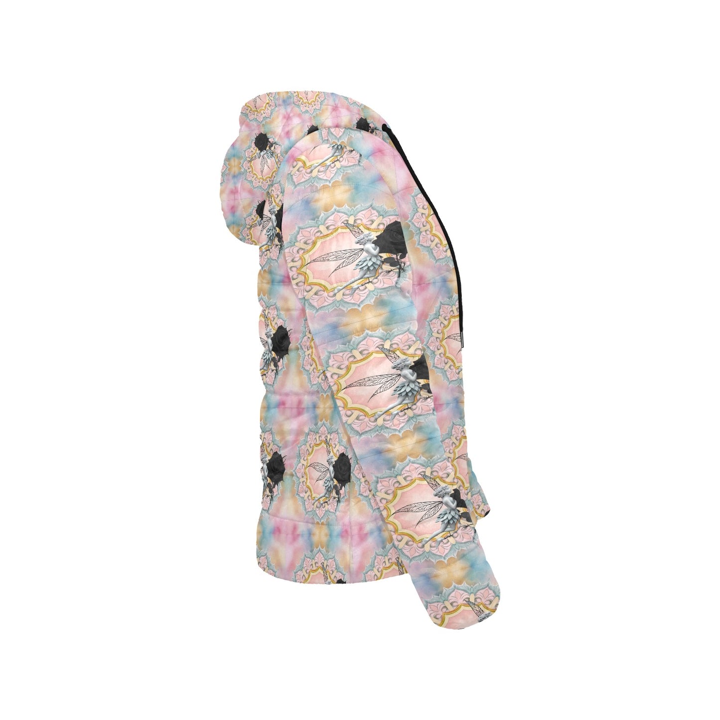 Black Rose Fairy Hooded Puffer Jacket