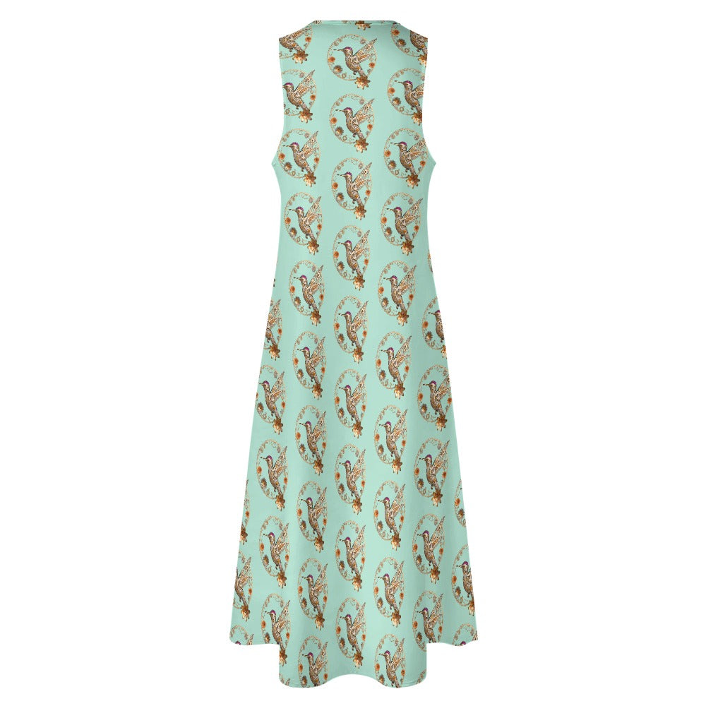 Mint Hummingbird Sleeveless Long Dress