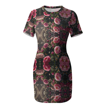 Bloom Gone Wild Kaleidoscope Short Sleeve Slim Fit Dress