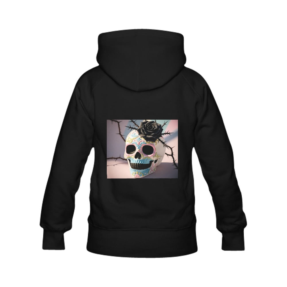 Black Rose Candy Skull Back Print Hoodie