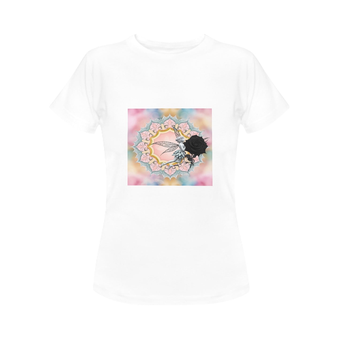 Black Rose Fairy Print T-Shirt