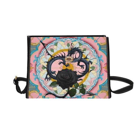 Black Rose Dragon Handbag with Lock Clasp