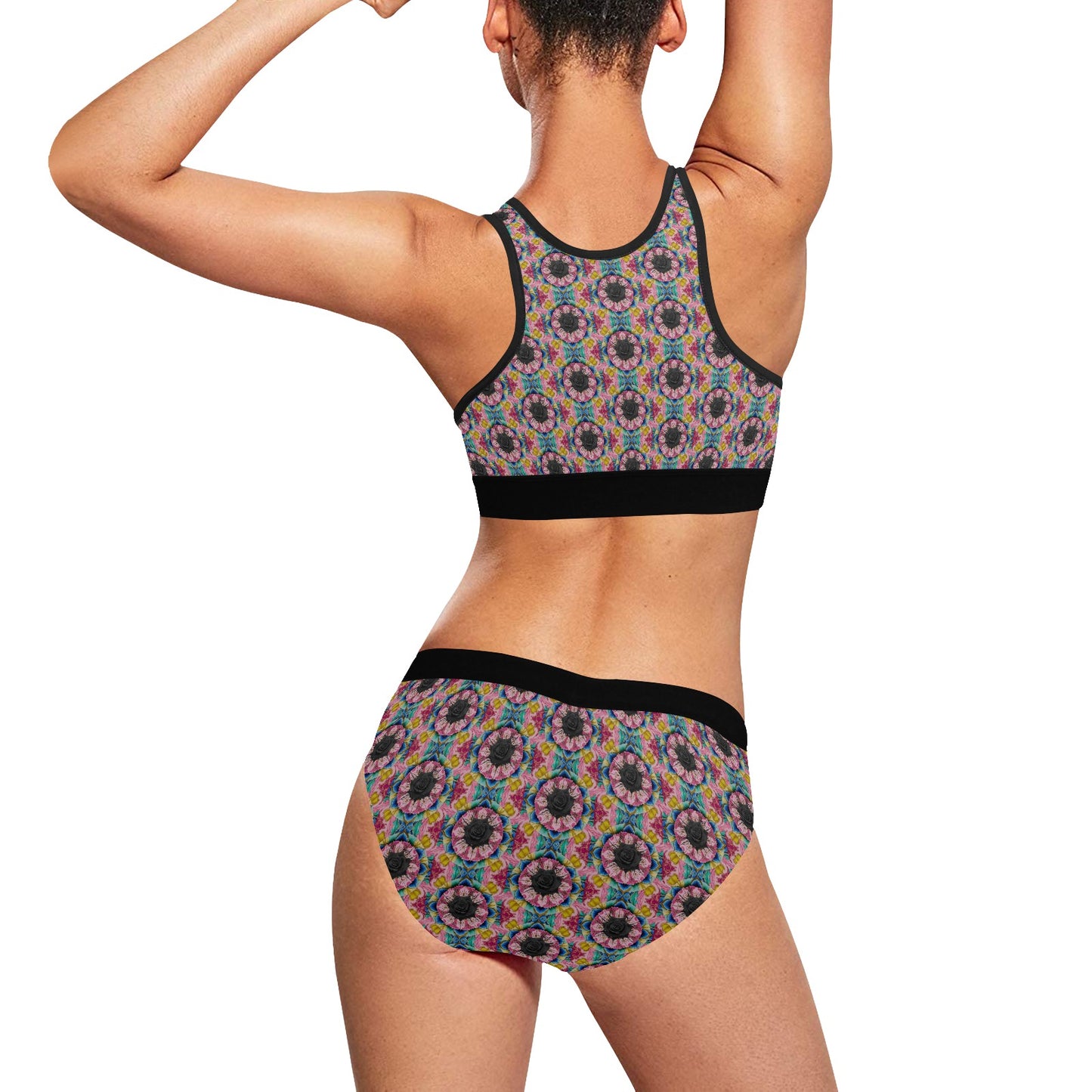 Black Rose Bright Sports Bra and Undies Set