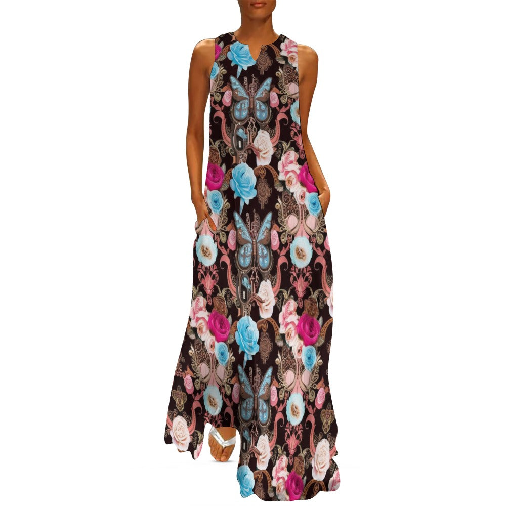 Vintage Butterfly Sleeveless Long Dress