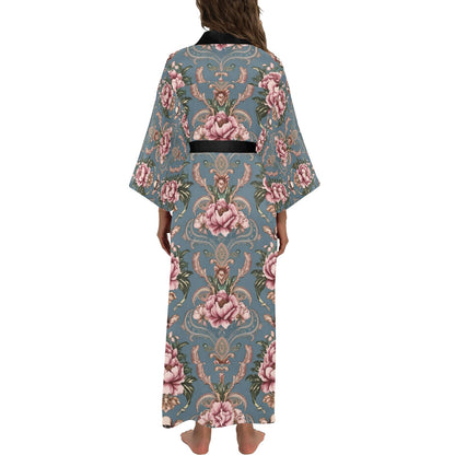 Baroque Floral Skull Print Long Robe