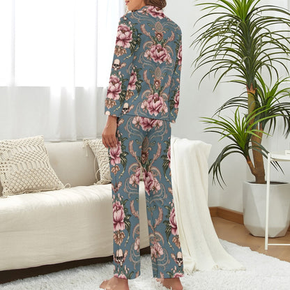 Baroque Floral Skull Long Pyjama Set