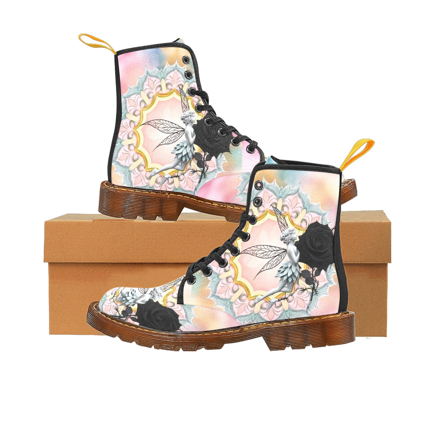 Black Rose Fairy Lace Up Canvas Boots