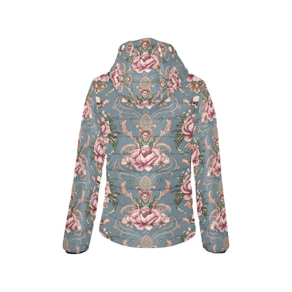 Baroque Floral Skull Hooded Puffer Jacket