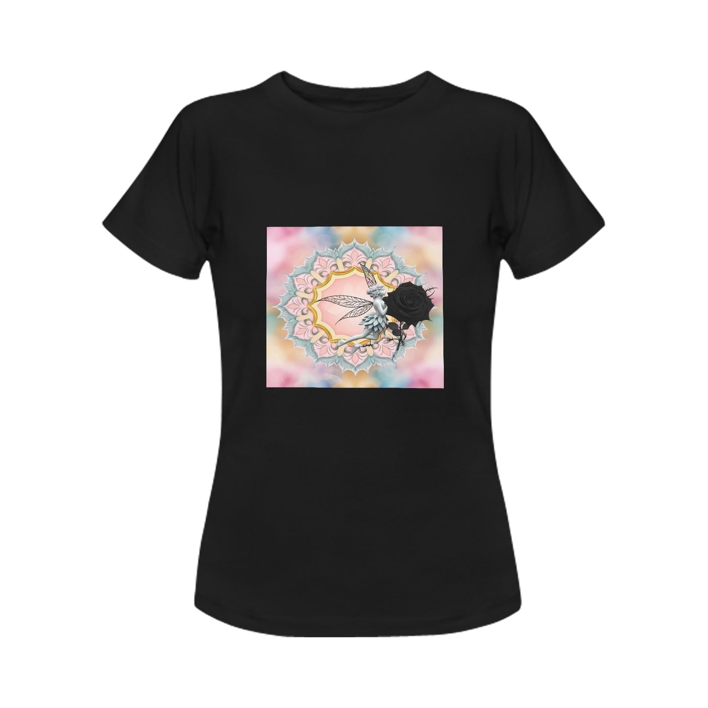 Black Rose Fairy Print T-Shirt