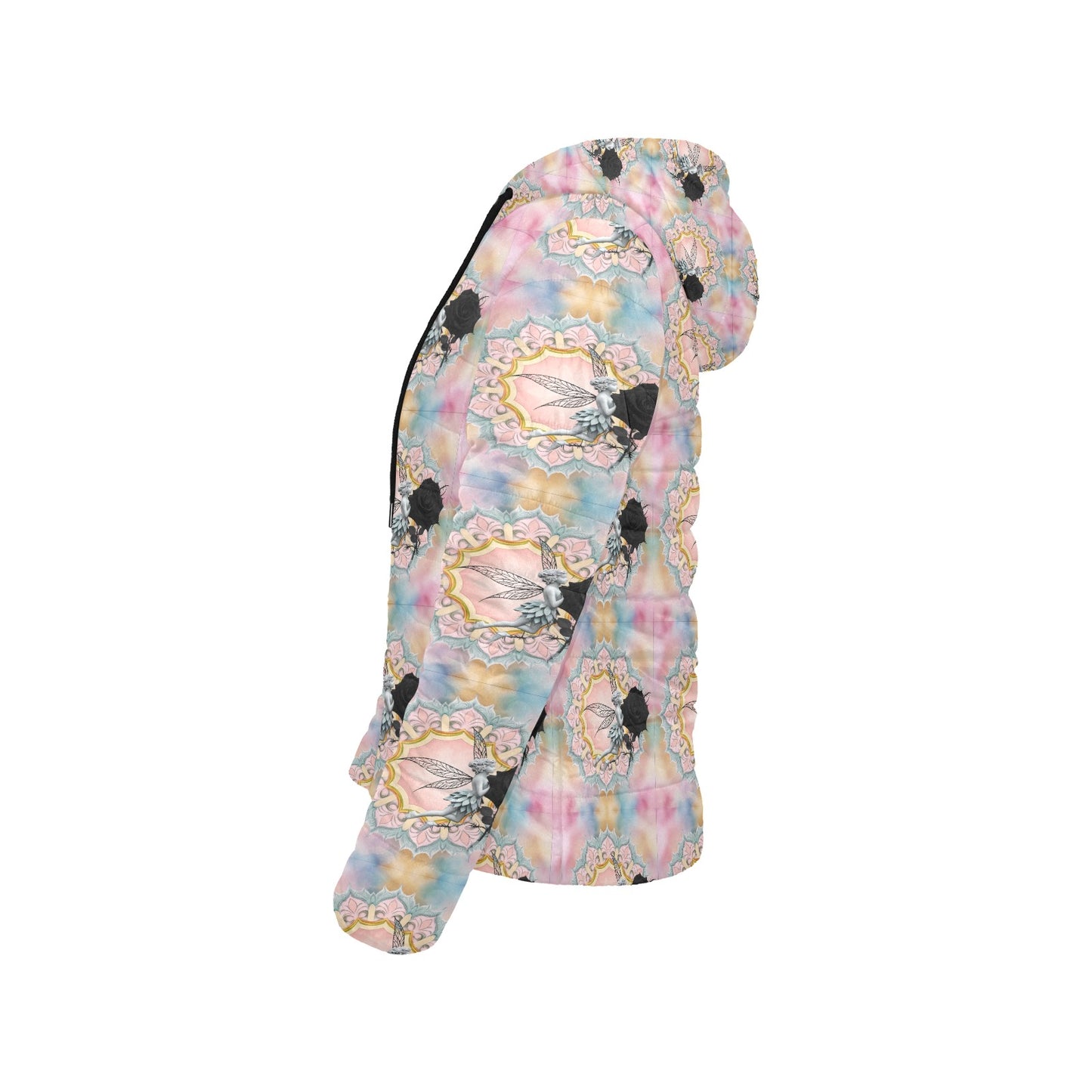 Black Rose Fairy Hooded Puffer Jacket