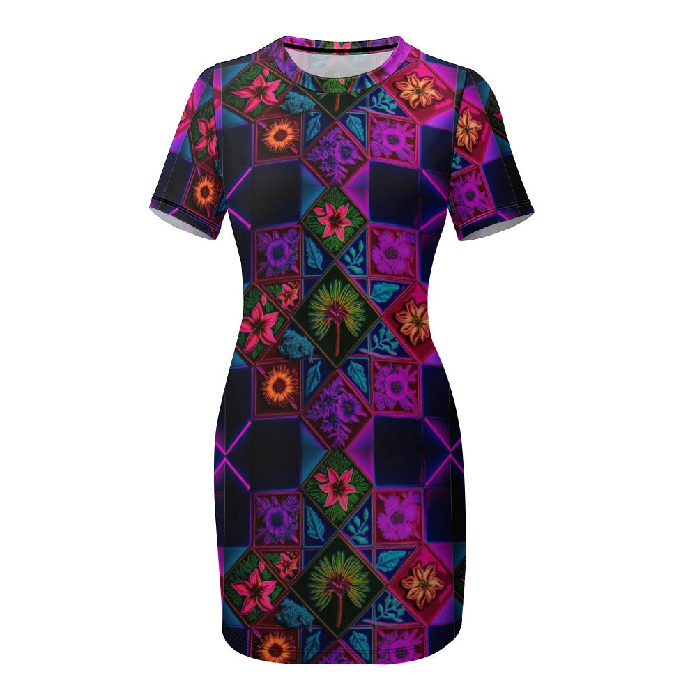 Vivid Xanthorrhea Short Sleeve Slim Fit Dress