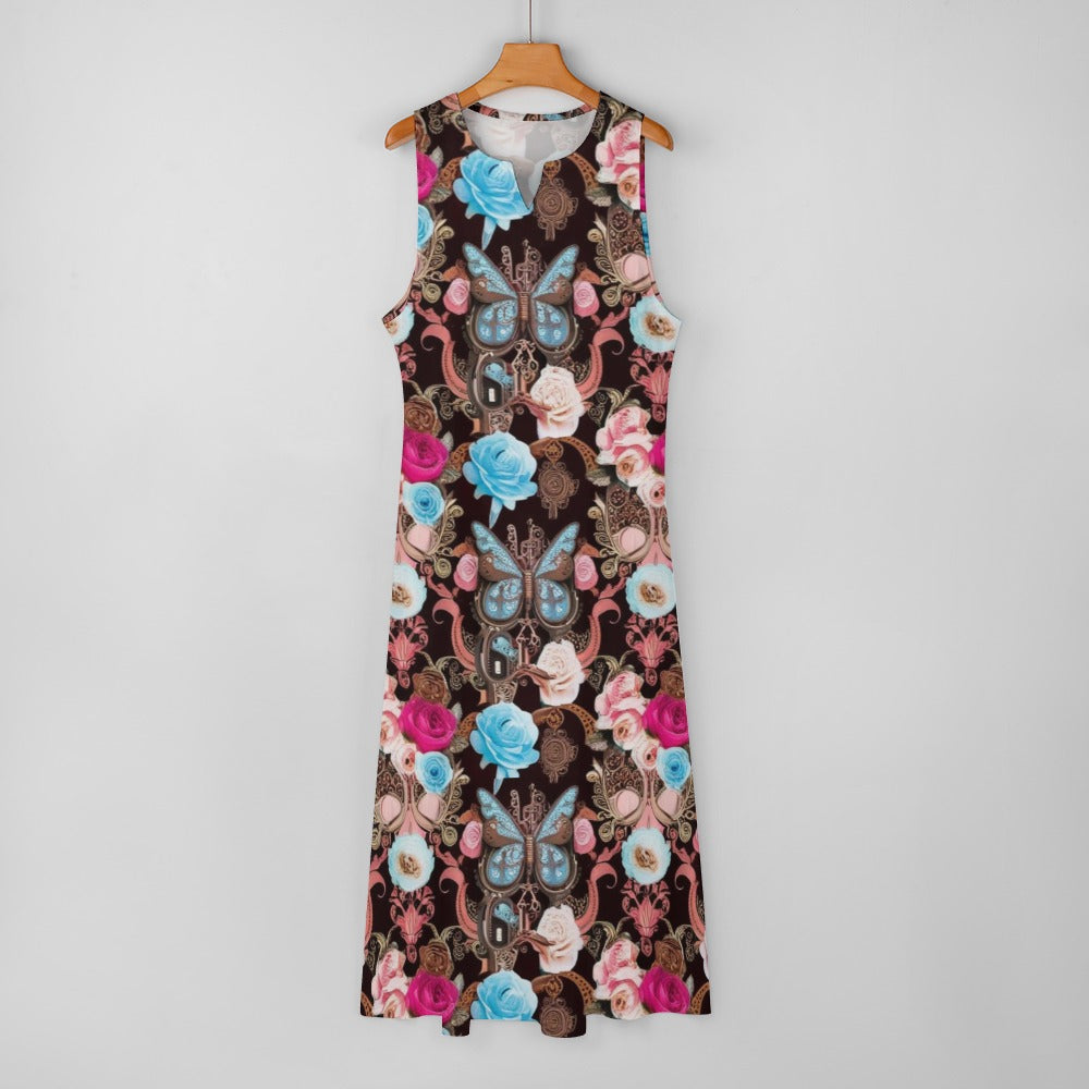 Vintage Butterfly Sleeveless Long Dress