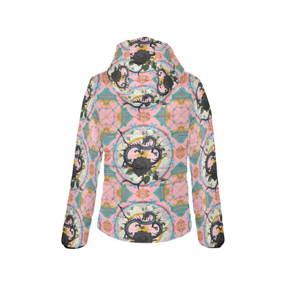 Black Rose Dragon Hooded Puffer Jacket