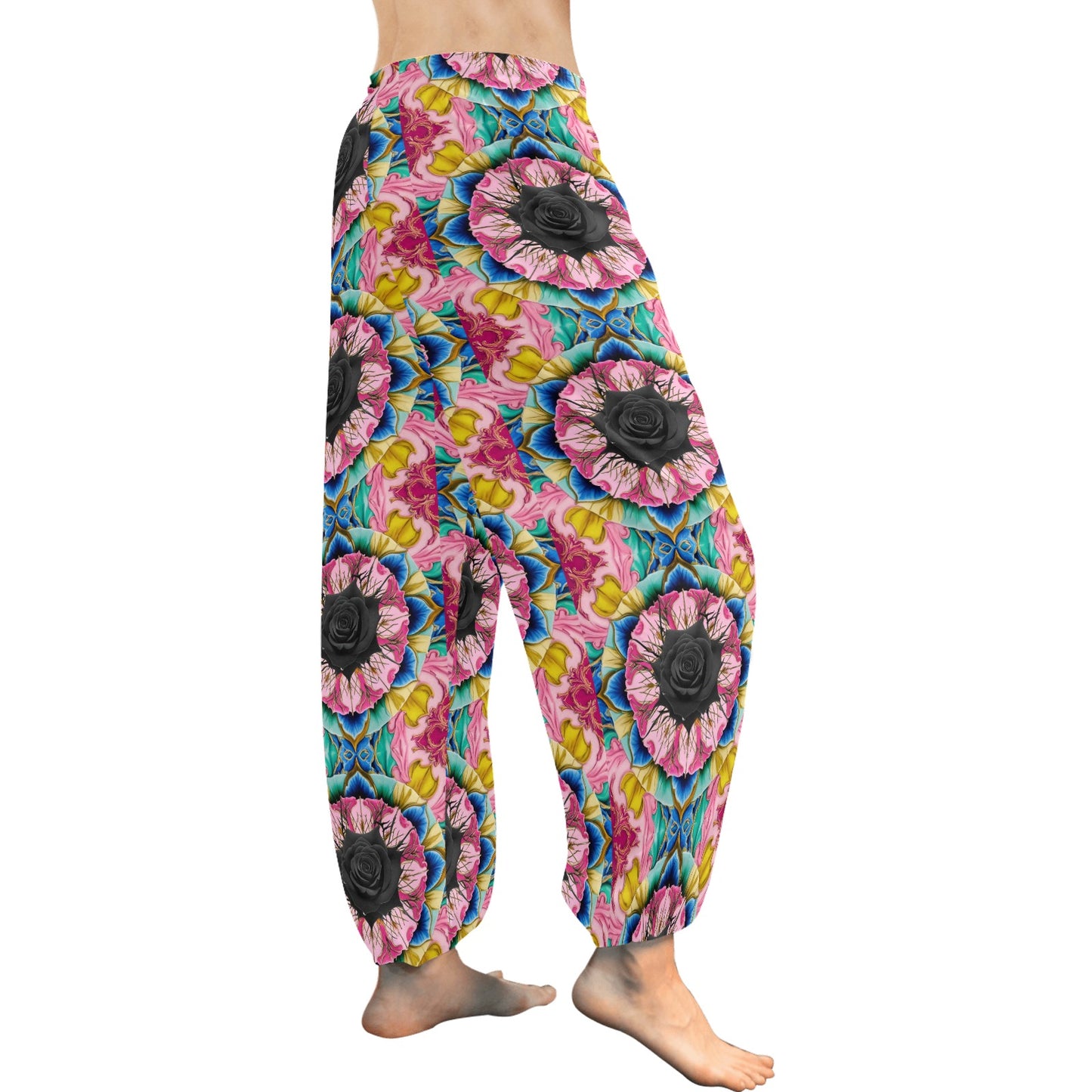 Black Rose Bright Print Harem Pants