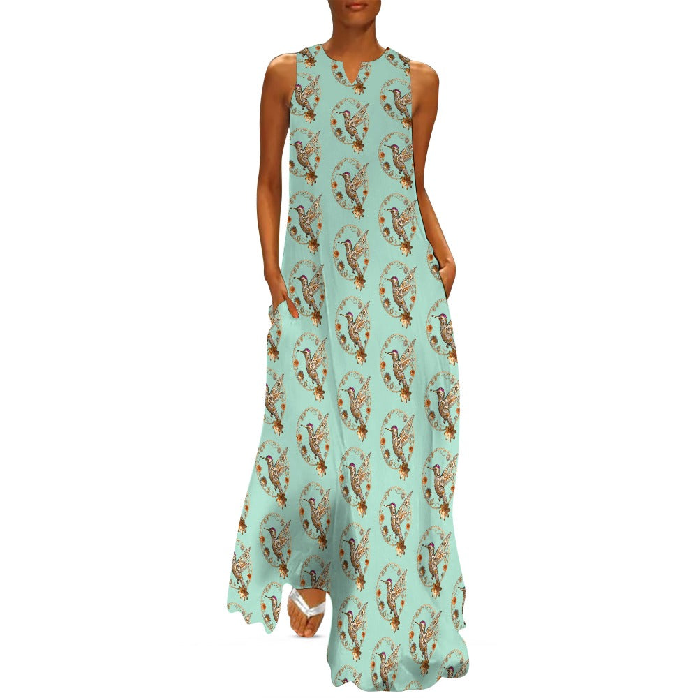 Mint Hummingbird Sleeveless Long Dress