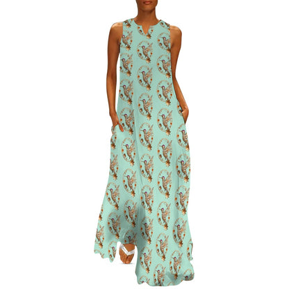 Mint Hummingbird Sleeveless Long Dress