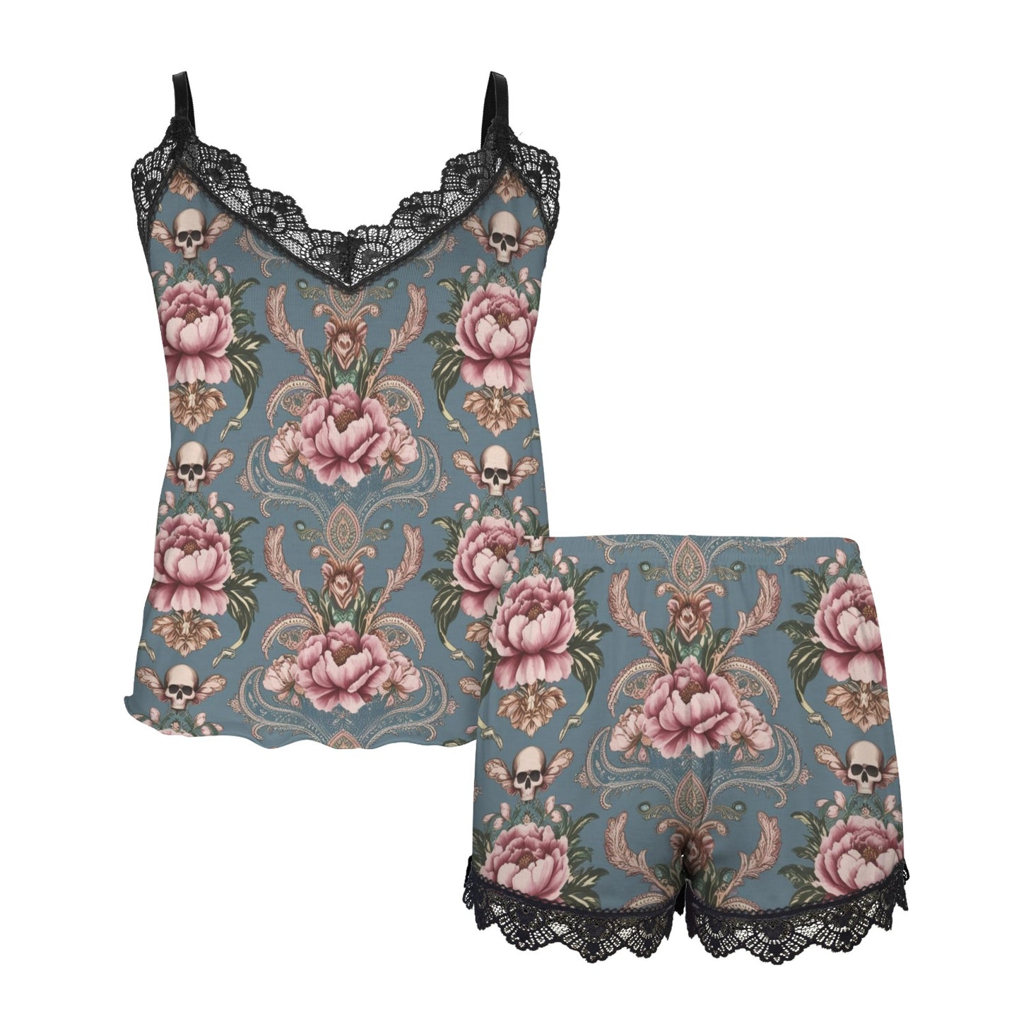 Baroque Floral Skull Camisole Pyjama Set