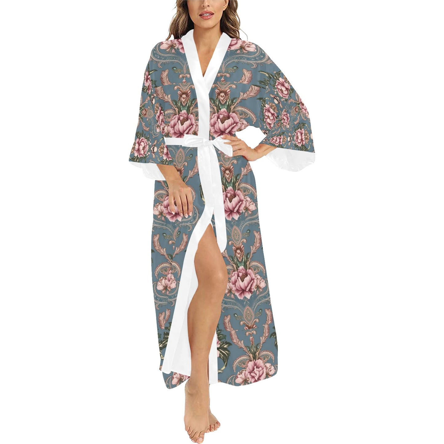 Baroque Floral Skull Print Long Robe