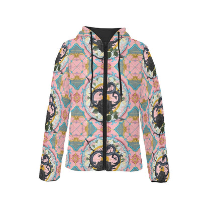 Black Rose Dragon Hooded Puffer Jacket