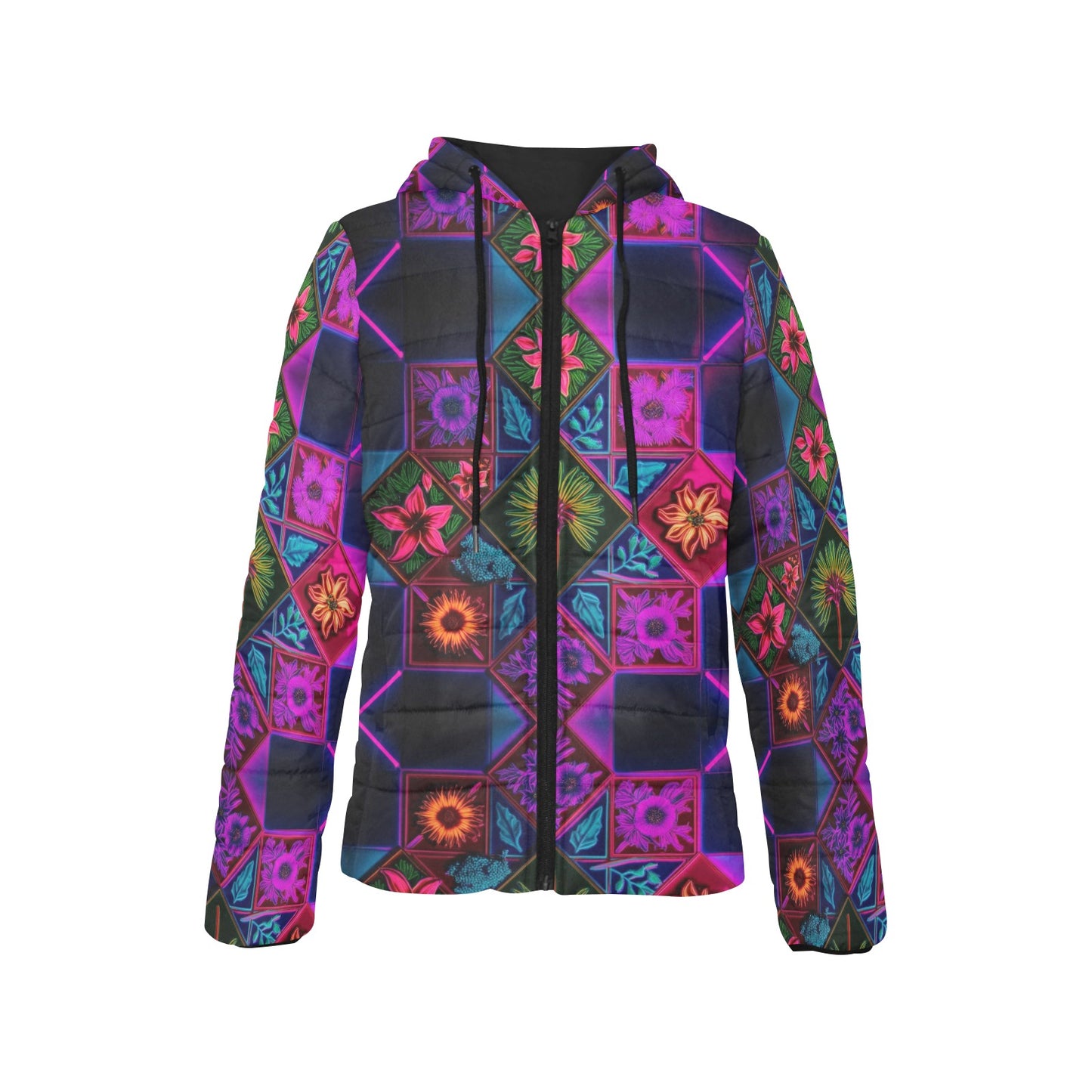Vivid Xanthorrhoea Hooded Puffer Jacket