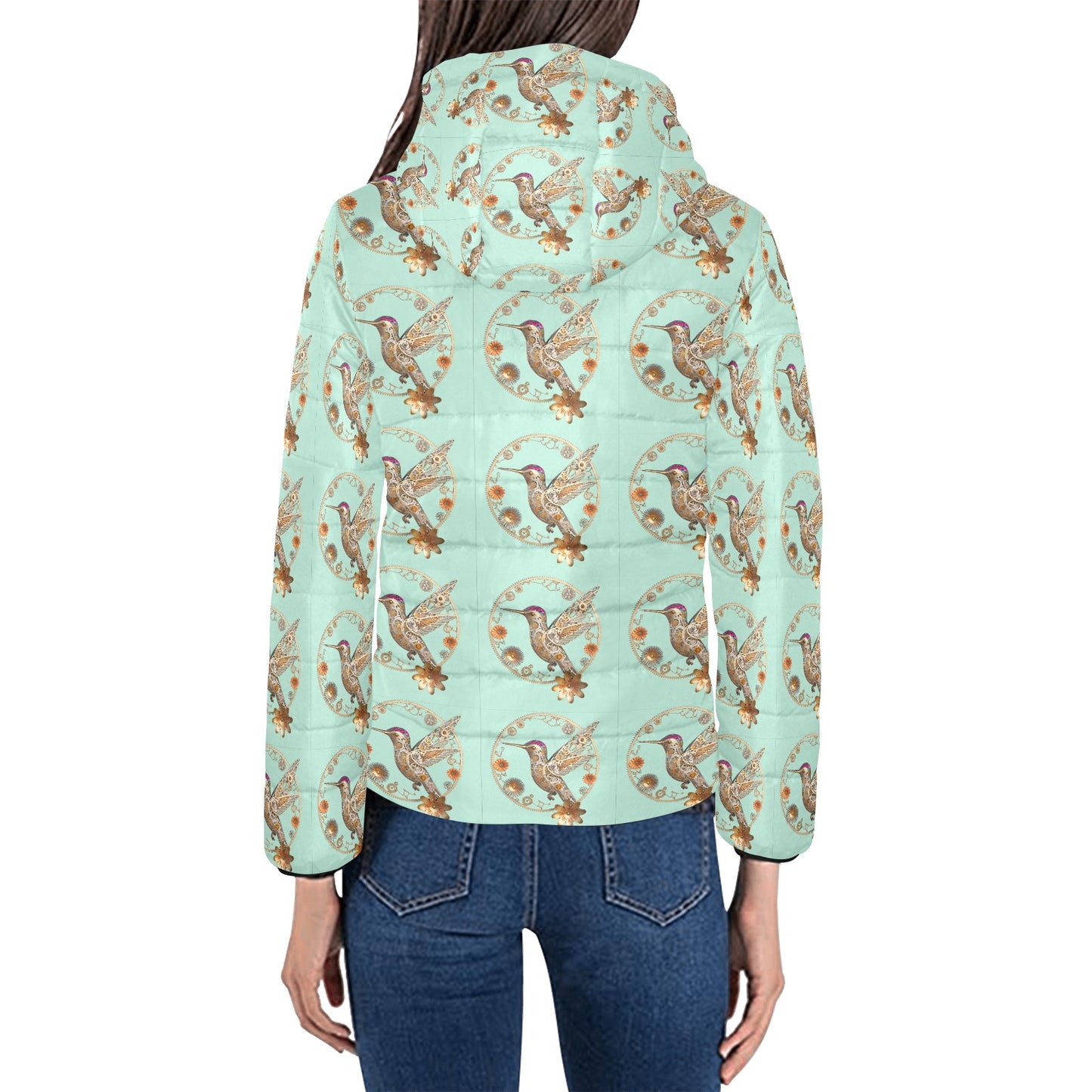 Mint Hummingbird Hooded Puffer Jacket