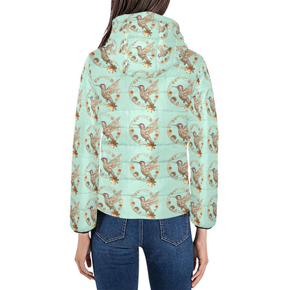 Mint Hummingbird Hooded Puffer Jacket