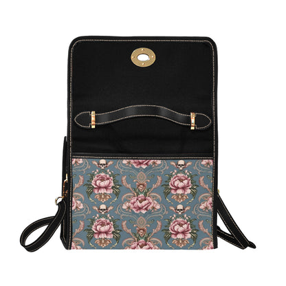 Baroque Floral Skull Handbag with Lock Clasp