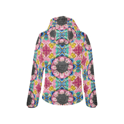 Vivid Black Rose Hooded Puffer Jacket