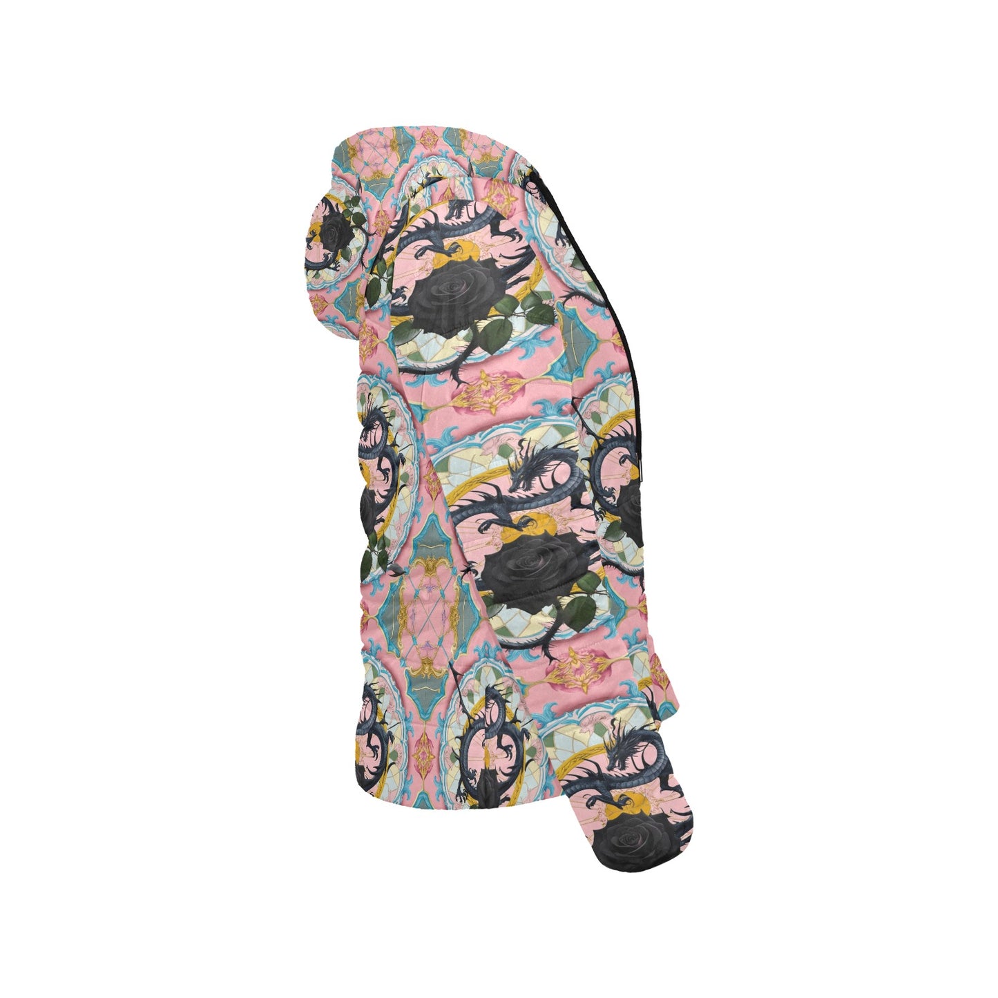 Black Rose Dragon Hooded Puffer Jacket