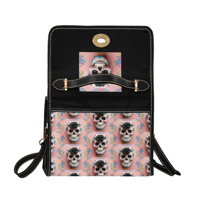 Black Rose Sugar Skull Handbag with Lock Clasp