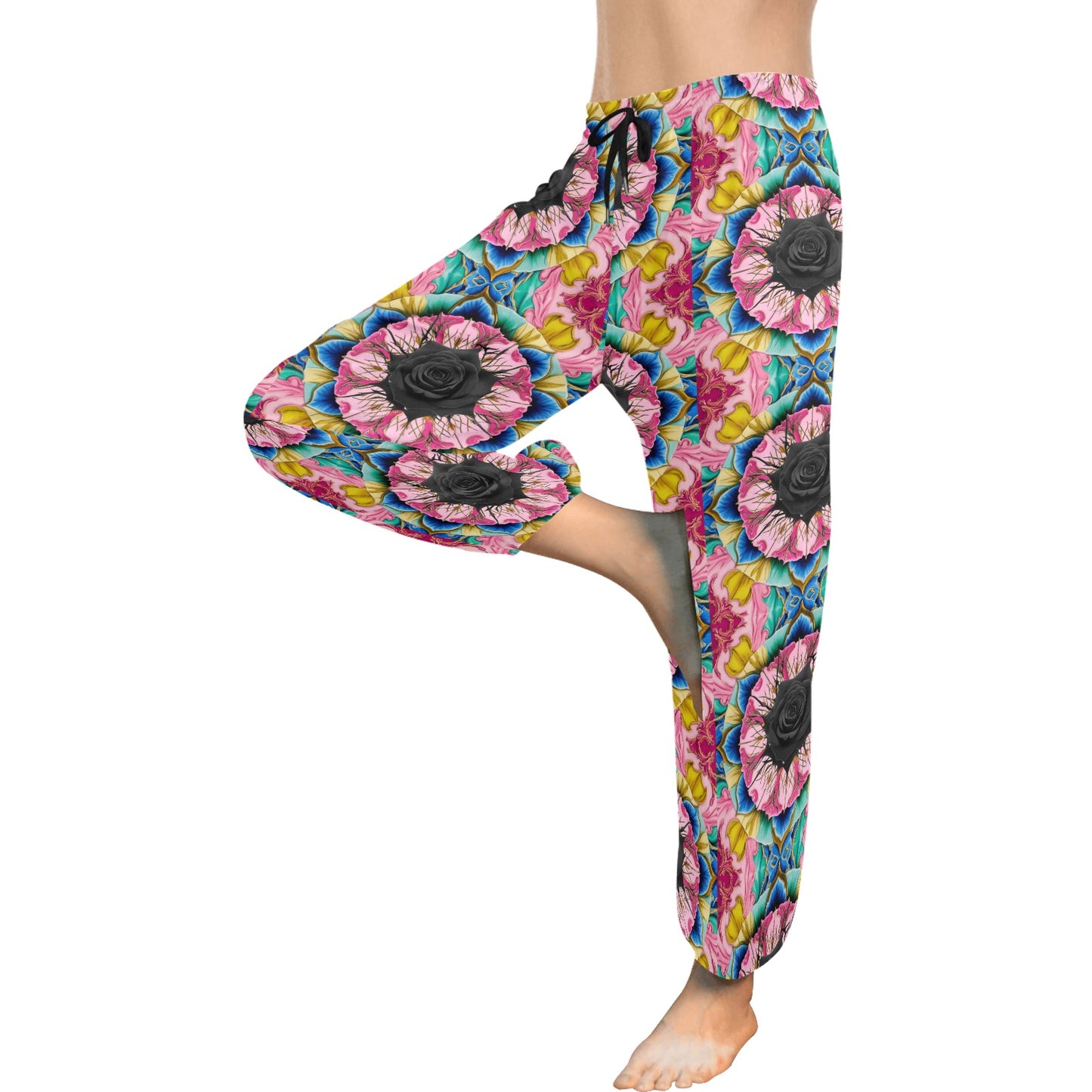 Black Rose Bright Print Harem Pants