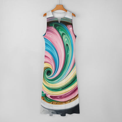 Colourful Coffee Sleeveless Long Dress