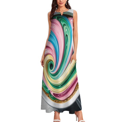 Colourful Coffee Sleeveless Long Dress