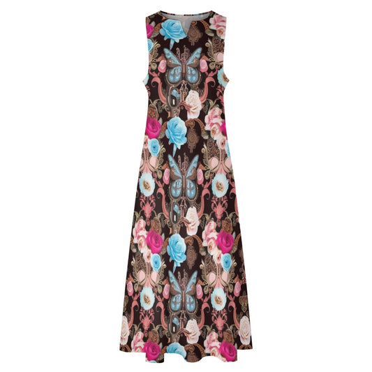 Vintage Butterfly Sleeveless Long Dress